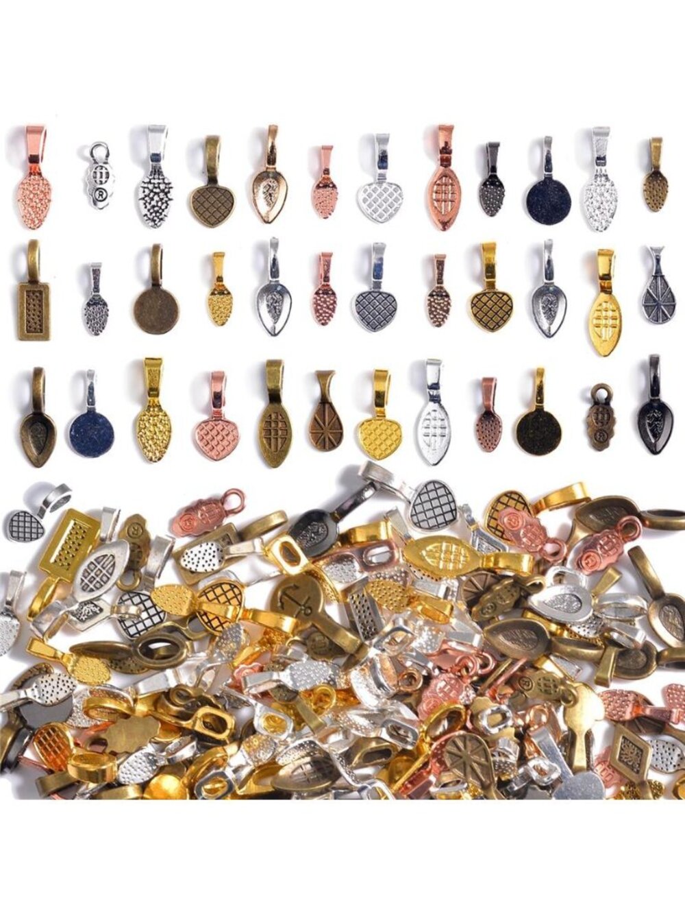 200PCs Glue on Bails for Jewelry Making, Necklace Pendant Pinch Mixed Color